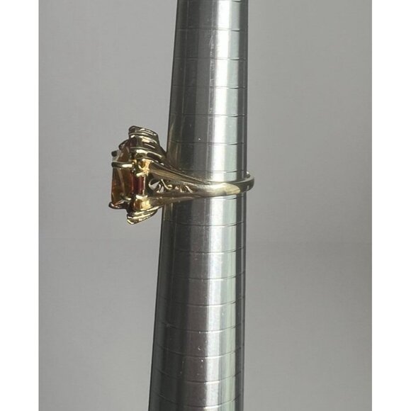 Vintage 10K Gold Citrine & Garnet Cocktail Ring Size 6 Hexagonal Design - Picture 7 of 11